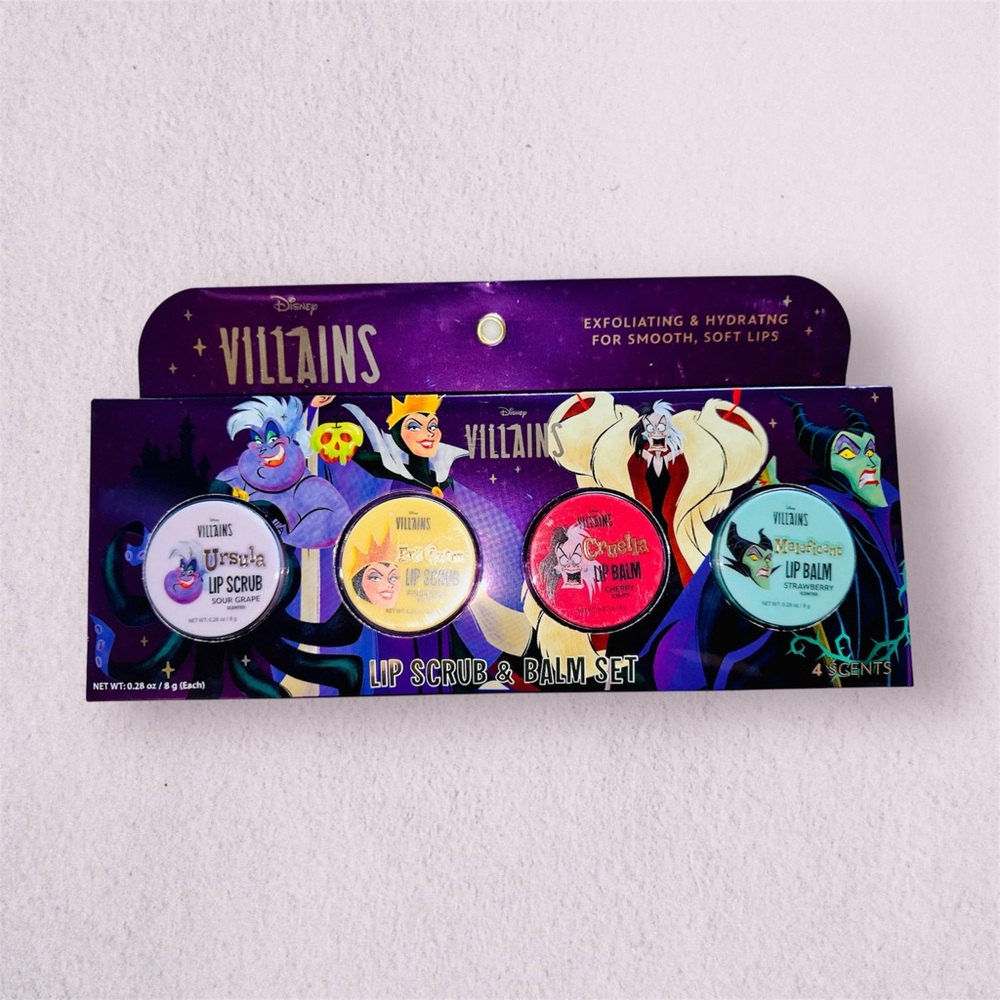 New 4pc Disney Villains lip scrub & lip balm set